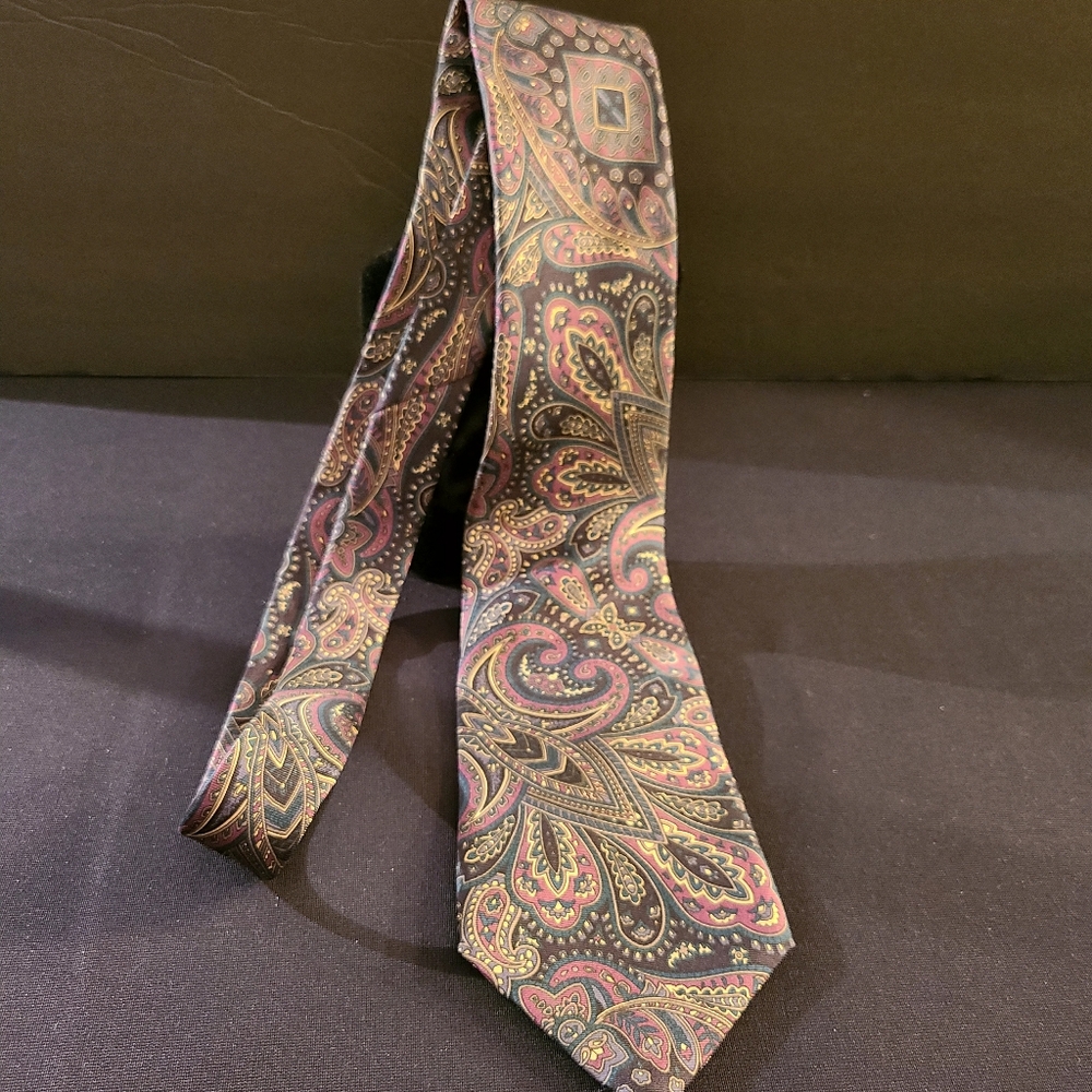 Vintage Christian Dior Monsieur Purple Paisley Patterned Silk Tie Preppy Casual